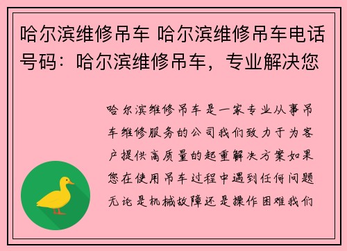 哈尔滨维修吊车 哈尔滨维修吊车电话号码:哈尔滨维修吊车,专业解决您的起重难题