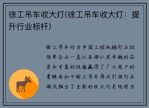 徐工吊车收大灯(徐工吊车收大灯:提升行业标杆)