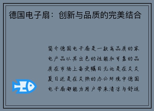 德国电子扇：创新与品质的完美结合